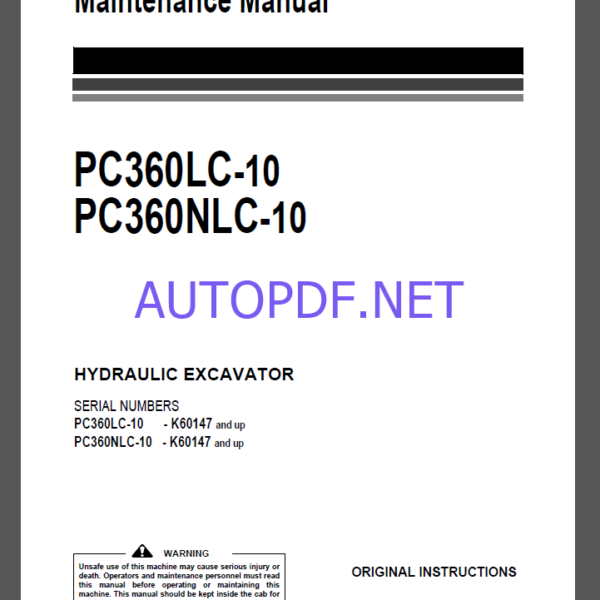 Komatsu PC490-10,PC490LC-10,PC490-10,PC490LC-10 HYDRAULIC EXCAVATOR Operation and Maintenance Manual(UENAM00950)