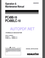 Komatsu PC490-10,PC490LC-10 HYDRAULIC EXCAVATOR Operation and Maintenance Manual(UENAM00953)