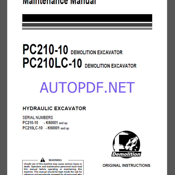 Komatsu PC240LC-10,PC240NLC-10 HYDRAULIC EXCAVATOR Operation and Maintenance Manual(UENAM00981)