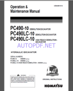 Komatsu PC490-10,PC490LC-10,PC490LC-10 HYDRAULIC EXCAVATOR Operation and Maintenance Manual(UENAM01013)