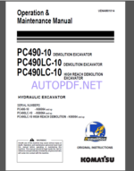 Komatsu PC490-10,PC490LC-10,PC490LC-10 HYDRAULIC EXCAVATOR Operation and Maintenance Manual(UENAM01014)