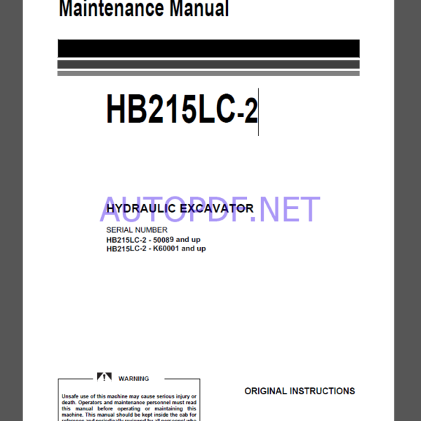 Komatsu HB215LC-2 HYDRAULIC EXCAVATOR Operation and Maintenance Manual(UENAM01092)