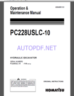 Komatsu PC228USLC-10 HYDRAULIC EXCAVATOR Operation and Maintenance Manual(UENAM01121)