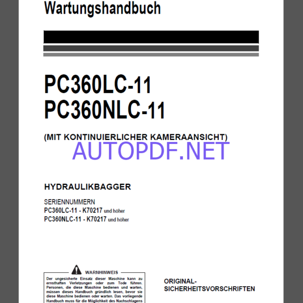 Komatsu PC360LC-11,PC360NLC-11 HYDRAULIC EXCAVATOR Operation and Maintenance Manual(UDEAM01414)