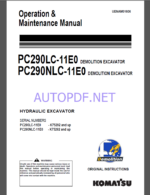 Komatsu PC290LC-11E0,PC290NLC-11E0 HYDRAULIC EXCAVATOR Operation and Maintenance Manual(UENAM01606)