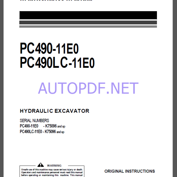 Komatsu PC490-11E0,PC490LC-11E0 HYDRAULIC EXCAVATOR Operation and Maintenance Manual(UENAM01632)