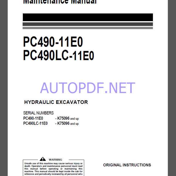 Komatsu PC490-11E0,PC490LC-11E0 HYDRAULIC EXCAVATOR Operation and Maintenance Manual(UENAM01633)