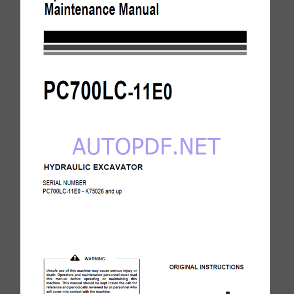 Komatsu PC700LC-11E0 HYDRAULIC EXCAVATOR Operation and Maintenance Manual(UENAM01654)