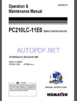 Komatsu PC210LC-11E0 HYDRAULIC EXCAVATOR Operation and Maintenance Manual(UENAM01675)