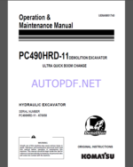 Komatsu PC490HRD-11 HYDRAULIC EXCAVATOR Operation and Maintenance Manual(UENAM01740)