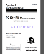 Komatsu PC490HRD-11 HYDRAULIC EXCAVATOR Operation and Maintenance Manual(UENAM01741)