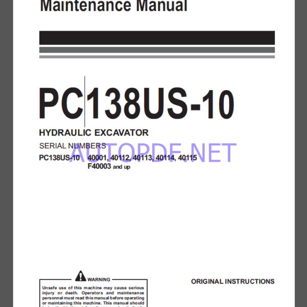 Komatsu PC138US-10 HYDRAULIC EXCAVATOR Operation and Maintenance Manual(WENAM00010)