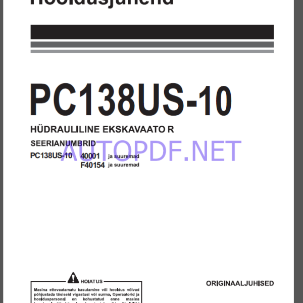 Komatsu PC138US-10 HYDRAULIC EXCAVATOR Operation and Maintenance Manual(WETAM00014)