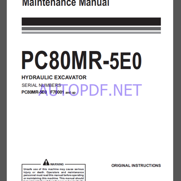 Komatsu PC80MR-5EO HYDRAULIC EXCAVATOR Operation and Maintenance Manual(WENAM00240)