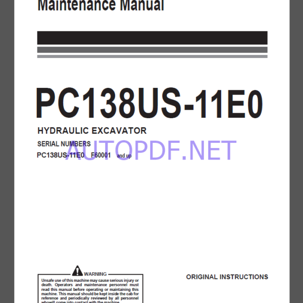 Komatsu PC138US-11E0 HYDRAULIC EXCAVATOR Operation and Maintenance Manual(WENAM00550_1)