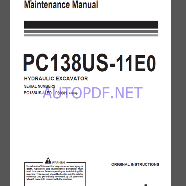 Komatsu PC138US-11E0 HYDRAULIC EXCAVATOR Operation and Maintenance Manual(WENAM00550)