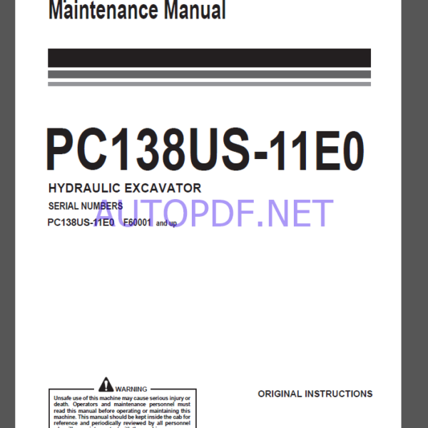 Komatsu PC138US-11E0 HYDRAULIC EXCAVATOR Operation and Maintenance Manual(WENAM00552)