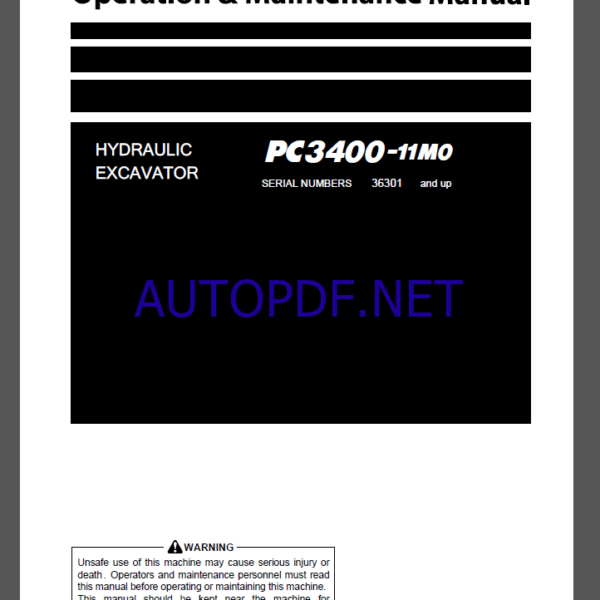 Komatsu PC360LC-11 HYDRAULIC EXCAVATOR Operation and Maintenance Manual(PEN01652-02)