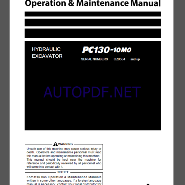 Komatsu PC130-10M0 HYDRAULIC EXCAVATOR Operation and Maintenance Manual(PENC1495-06)