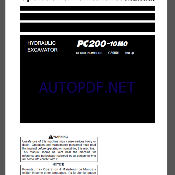 Komatsu PC200-10M0 HYDRAULIC EXCAVATOR Operation and Maintenance Manual(PENC1607-01)