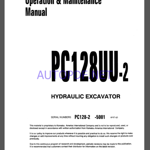 Komatsu PC128UU-2 HYDRAULIC EXCAVATOR Operation and Maintenance Manual(SEAM035500)