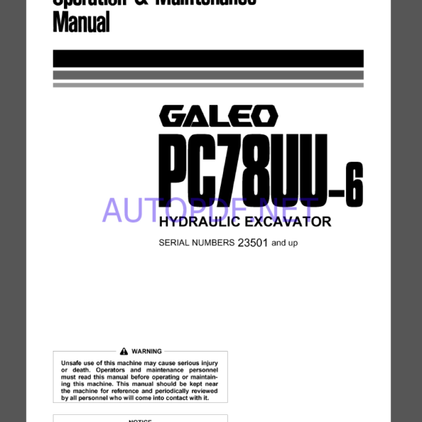 Komatsu PC78UU-6 HYDRAULIC EXCAVATOR Operation and Maintenance Manual(TEN00005-00)