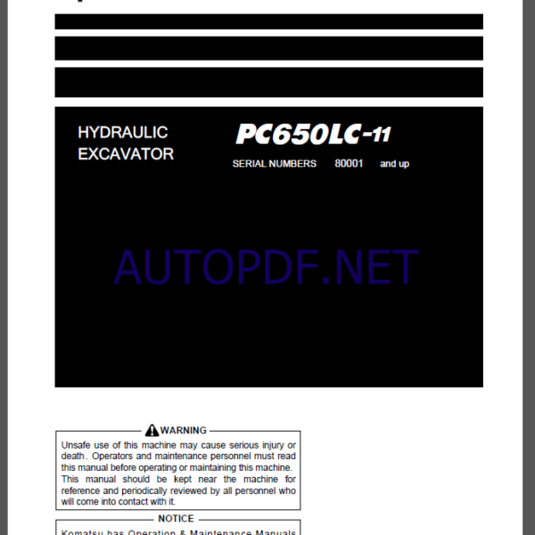 Komatsu PC650LC-11 HYDRAULIC EXCAVATOR Operation and Maintenance Manual(TEN00753-17)