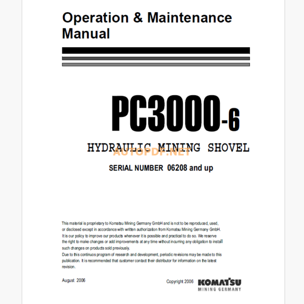 Komatsu PC3000-6 HYDRAULIC MINING EXCAVATOR Operation and Maintenance Manual (OG_PC3000-6_06208)