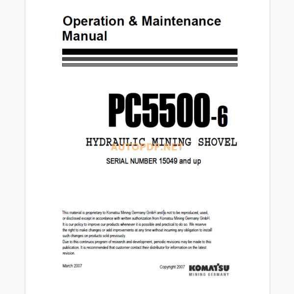 Komatsu PC5500-6 HYDRAULIC MINING EXCAVATOR Operation and Maintenance Manual (OG_PC5500-6_15049)