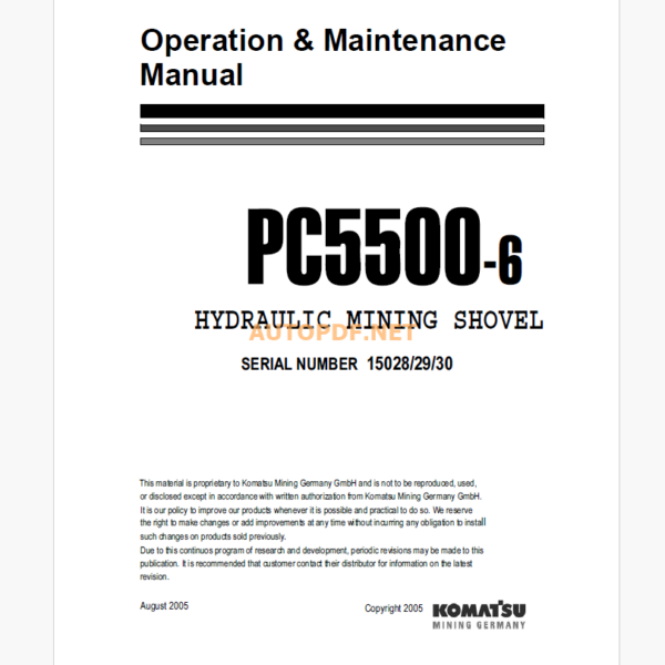 Komatsu PC5500-6 HYDRAULIC MINING EXCAVATOR Operation and Maintenance Manual (OG_PC5500E-6_15028)