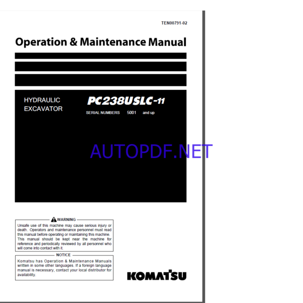 Komatsu PC360LC-11 HYDRAULIC EXCAVATOR Operation and Maintenance Manual(TEN00802-01)