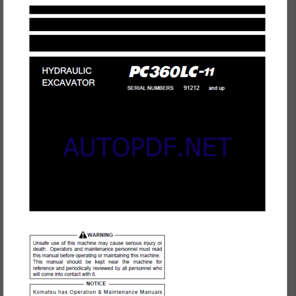 Komatsu PC360LC-11 HYDRAULIC EXCAVATOR Operation and Maintenance Manual(TEN00910-07)