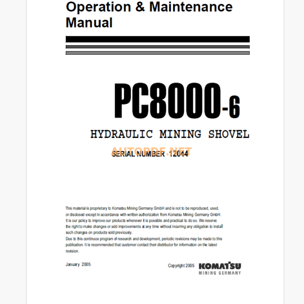 Komatsu PC8000-6 HYDRAULIC MINING EXCAVATOR Operation and Maintenance Manual (OG_PC8000E-6_12044)