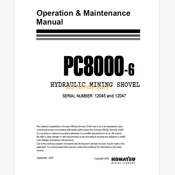 Komatsu PC8000-6 HYDRAULIC MINING EXCAVATOR Operation and Maintenance Manual (OG_PC8000E-6_12045 (1))