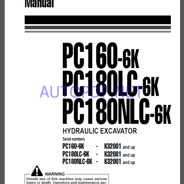 Komatsu PC160-6K,PC200EL-6K,PC180NLC-6K HYDRAULIC EXCAVATOR Operation and Maintenance Manual(UEAM000300)