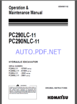 Komatsu PC290LC-11,PC290NLC-11 HYDRAULIC EXCAVATOR Operation and Maintenance Manual(UENAM01162)