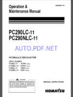 Komatsu PC290LC-11,PC290NLC-11 HYDRAULIC EXCAVATOR Operation and Maintenance Manual(UENAM01161)