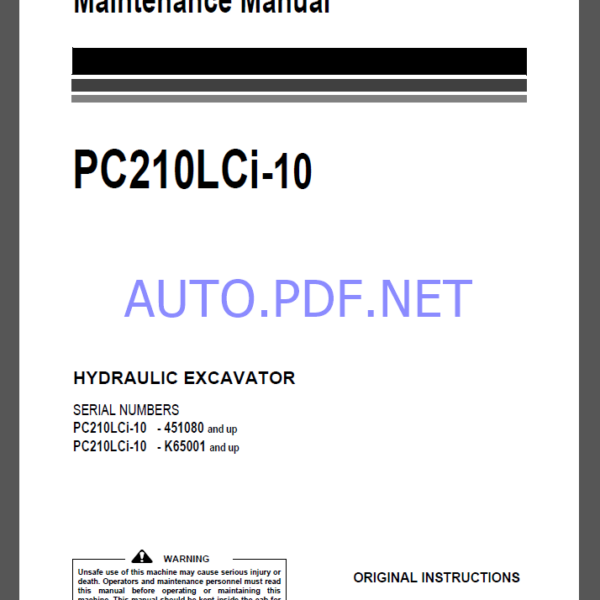 Komatsu PC210LCi-10 HYDRAULIC EXCAVATOR Operation and Maintenance Manual(UENAM01153)