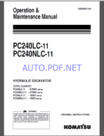 Komatsu PC240LC-11,PC240NLC-11 HYDRAULIC EXCAVATOR Operation and Maintenance Manual(UENAM01144)