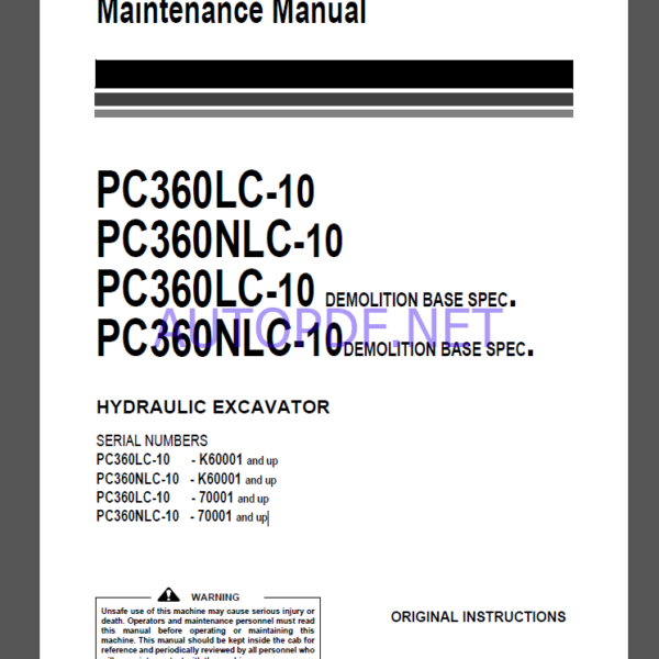 Komatsu PC360LC-10,PC360NLC-10,PC360LC-10,PC360LC-10 HYDRAULIC EXCAVATOR Operation Maintenance Manual(UENAM00863)