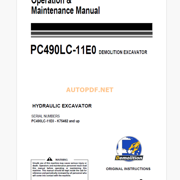 KOMATSU PC490LC-11E0 HYDRAULIC EXCAVATOR DUMP TRUCK Operation and Maintenance Manual(UENAM02030)