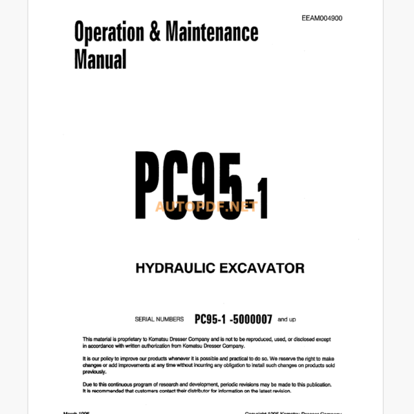 KOMATSU PC95-1 HYDRAULIC EXCAVATOR Operation and Maintenance Manual(EEAD004900)