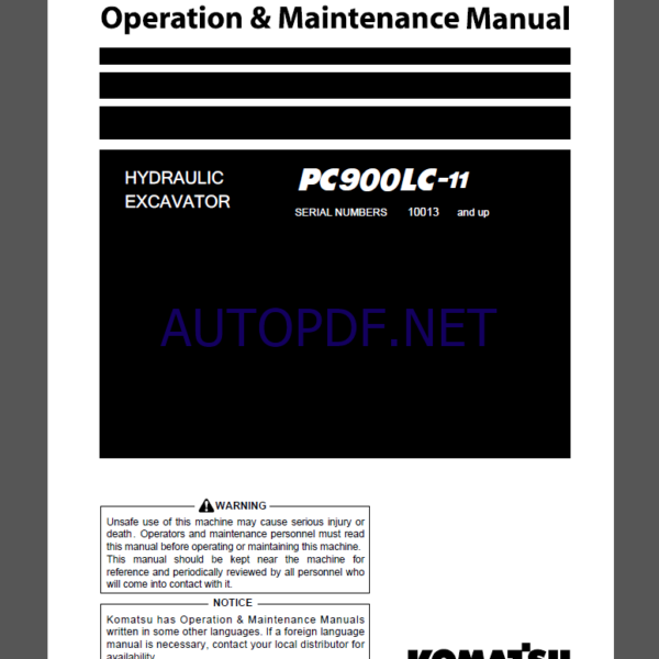 KOMATSU PC900LC-11 HYDRAULIC EXCAVATOR Operation and Maintenance Manual(TEN01039-00)