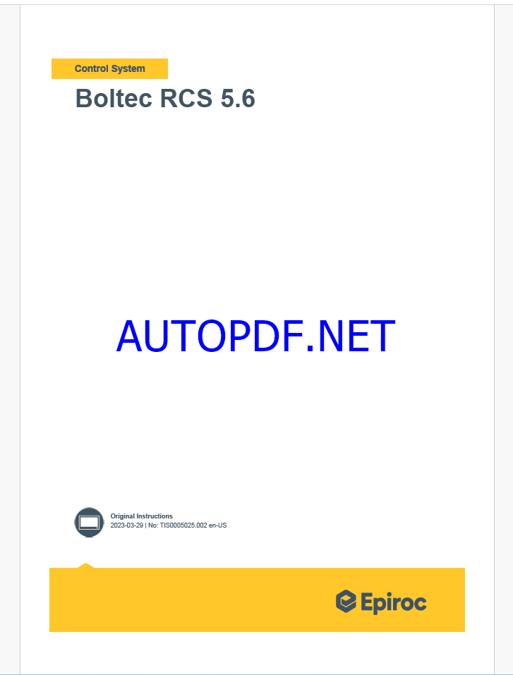 Epiroc Boltec RCS 5.6 Control System Manual