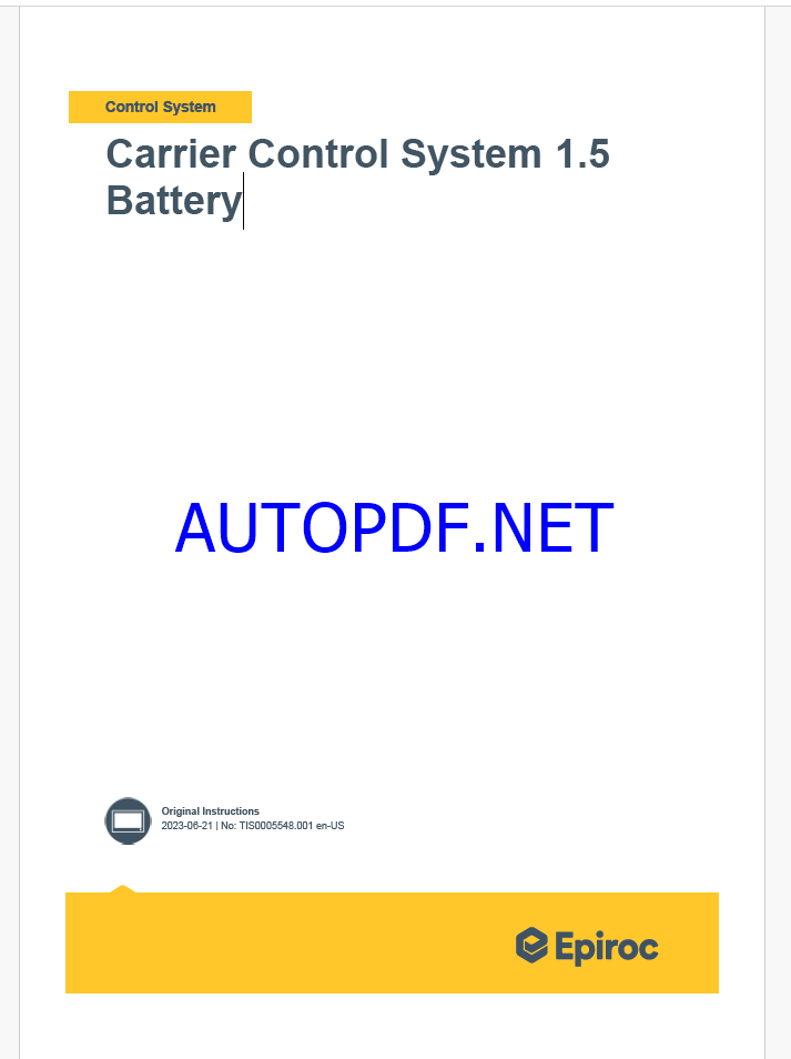 Epiroc Carrier Control System 1.5 Battery Control System Manual