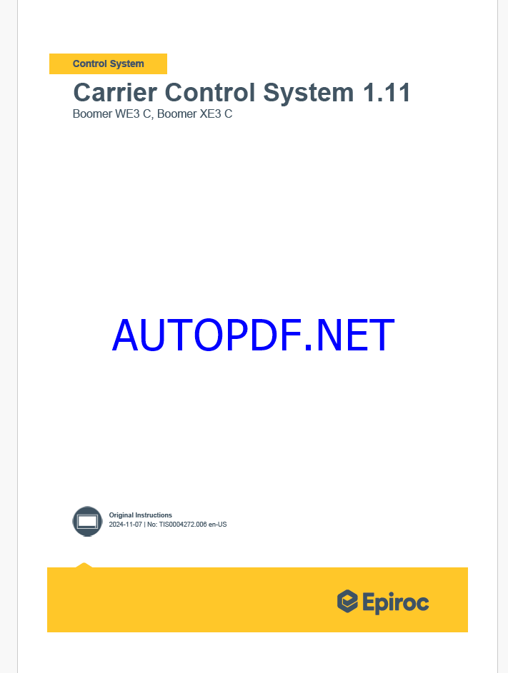 Epiroc Carrier Control System 1.11 Boomer WE3 C, Boomer XE3 C Control System Manual