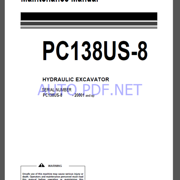 Komatsu PC138US-8 HYDRAULIC EXCAVATOR Operation and Maintenance Manual(UEAM006902)