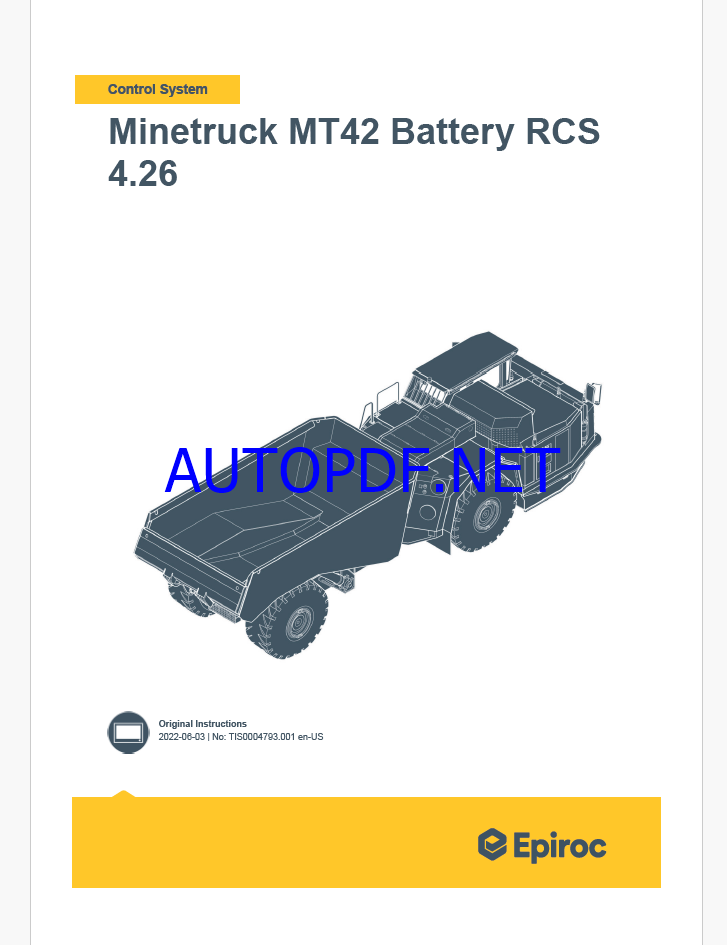 Epiroc Minetruck MT42 Battery RCS 4.26 Control System Manual