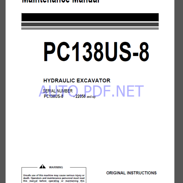 Komatsu PC138US-8 HYDRAULIC EXCAVATOR Operation and Maintenance Manual(UEAM006907)