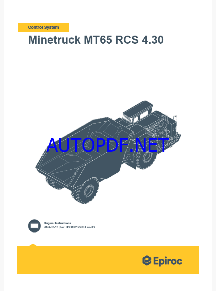 Epiroc Minetruck MT65 RCS 4.30 Control System Manual